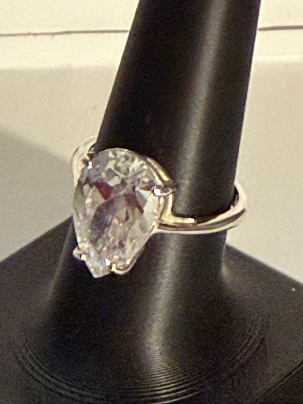 925 Silver Pear-Cut Clear Stone Ring - Sz 7 3/4